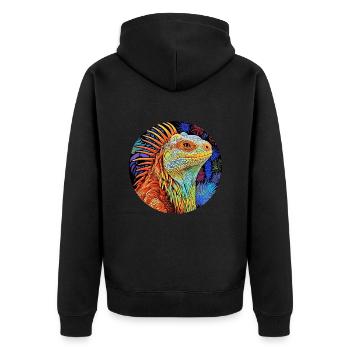 Leguan - Chromatische Serenade - Unisex Premium Bio Zip Hoodie - Schwarz - Hinten - Nico (187cm)