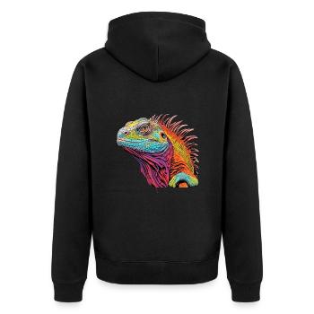 Iguanische Lebendige Farben - Bezauberndes - Unisex Premium Bio Zip Hoodie - Schwarz - Hinten - Nico (187cm)