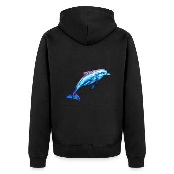 Delphin -lebendige Farben - Lebendige Marine - Unisex Premium Bio Zip Hoodie - Schwarz - Hinten - Nico (187cm)