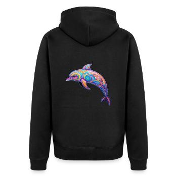 Delphin -lebendige Farben - Korallenkaleidoskop - Unisex Premium Bio Zip Hoodie - Schwarz - Hinten - Nico (187cm)