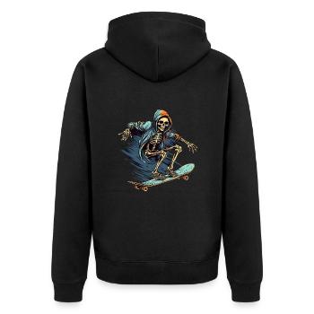 Skateboard Skelett - Unisex Premium Bio Zip Hoodie - Schwarz - Hinten - Nico (187cm)