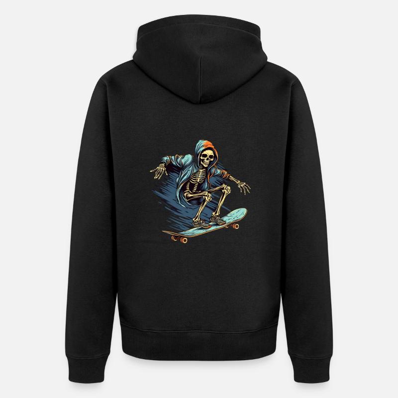 Skateboard Skelett - Unisex Premium Bio Zip Hoodie - Schwarz