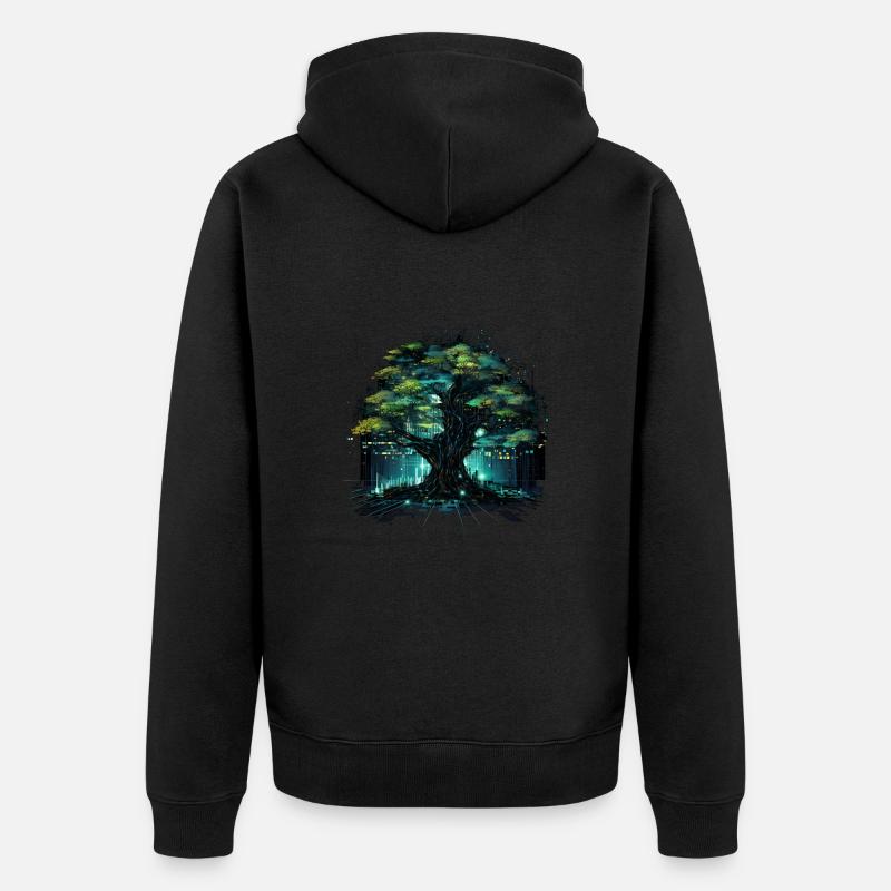 Lebensbaum Mit Technik - Unisex Premium Bio Zip Hoodie - Schwarz