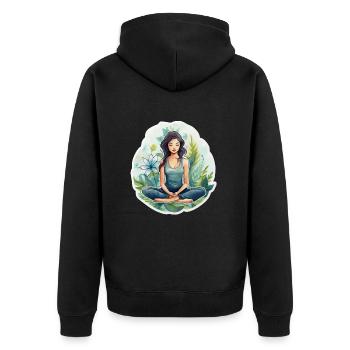 Junge, meditierende Frau - Unisex Premium Bio Zip Hoodie - Schwarz - Hinten - Nico (187cm)