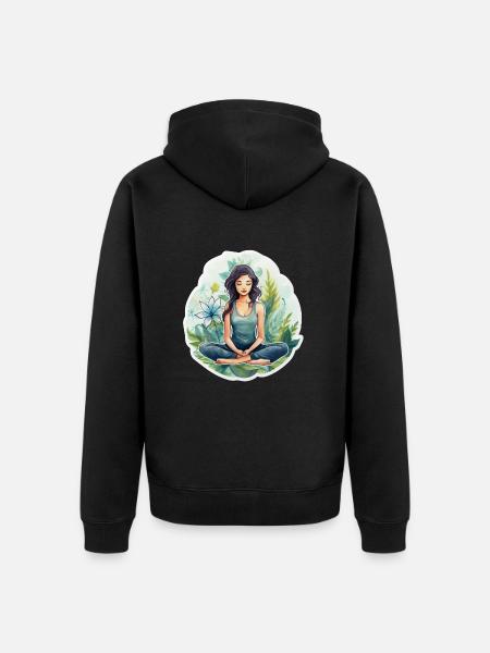 Junge, meditierende Frau - Unisex Premium Bio Zip Hoodie - Schwarz