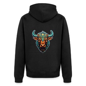 Sacred cow in mandala style - Unisex Premium Organic Zip Hoodie - black - Back - Nico (187cm)