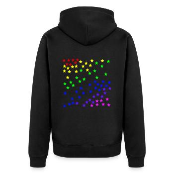Regenbogen Sterne bunt Geschenkidee - Unisex Premium Bio Zip Hoodie - Schwarz - Hinten - Nico (187cm)