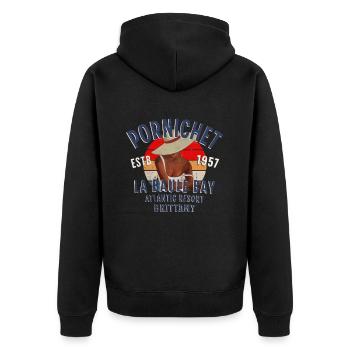 Glamouröses Pornichet - Unisex Premium Bio Zip Hoodie - Schwarz - Hinten - Nico (187cm)