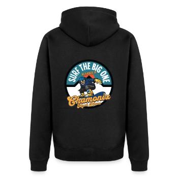Surf the big one Chamonix Mont Blanc - Unisex Premium Organic Zip Hoodie - black - Back - Nico (187cm)