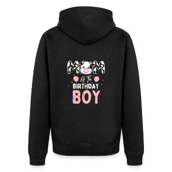 Cute Farm Cow: Mom of The Birthday Boy Cow Farm - Unisex Premium Organic Zip Hoodie - black - Back - Nico (187cm)