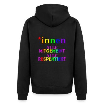 *innen alle mitgemeint, alle respektiert Geschenk - Unisex Premium Bio Zip Hoodie - Schwarz - Hinten - Nico (187cm)