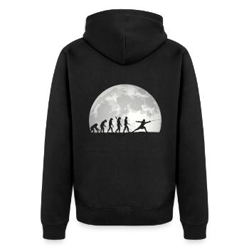 Fechten Evolution Vintage Fencer - Unisex Premium Bio Zip Hoodie - Schwarz - Hinten - Nico (187cm)