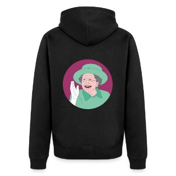 Retro Shirt Design der Queen Elisabeth II. - Unisex Premium Bio Zip Hoodie - Schwarz - Hinten - Nico (187cm)