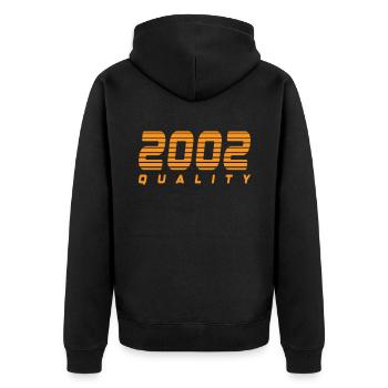 2002 quality | Farbe änderbar - Unisex Premium Bio Zip Hoodie - Schwarz - Hinten - Nico (187cm)