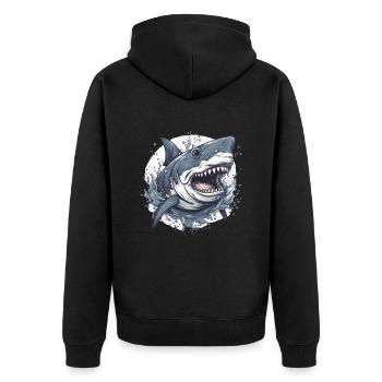 Shark Haifisch - Unisex Premium Bio Zip Hoodie - Schwarz - Hinten - Nico (187cm)