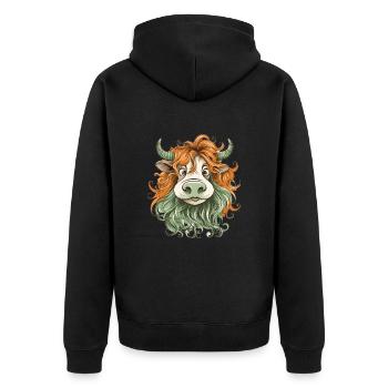 Kuh - Unisex Premium Bio Zip Hoodie - Schwarz - Hinten - Nico (187cm)