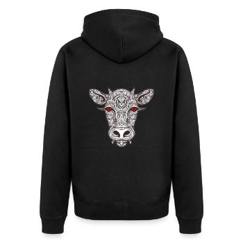 Kuh Bulle - Unisex Premium Bio Zip Hoodie - Schwarz - Hinten - Nico (187cm)