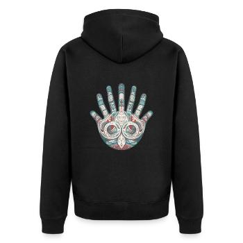 Hand Finger - Unisex Premium Bio Zip Hoodie - Schwarz - Hinten - Nico (187cm)