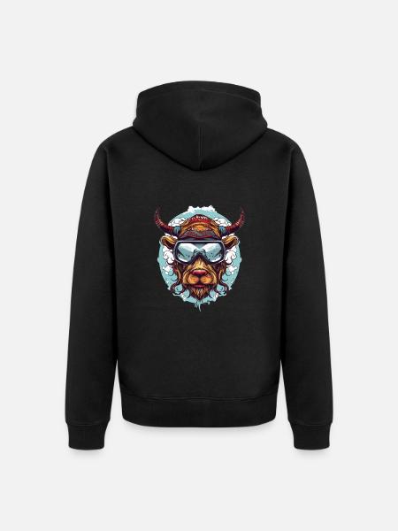 Bulle Stier Flieger Wintersport - Unisex Premium Bio Zip Hoodie - Schwarz
