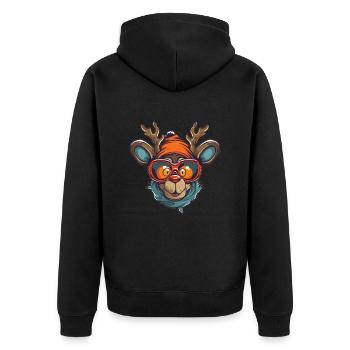 Rentier Flieger Wintersport - Unisex Premium Bio Zip Hoodie - Schwarz - Hinten - Nico (187cm)