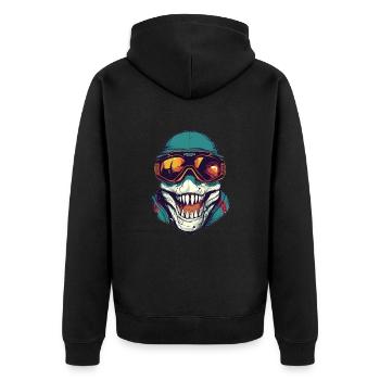 Tyrannosaurus Rex Wintersport - Unisex Premium Bio Zip Hoodie - Schwarz - Hinten - Nico (187cm)