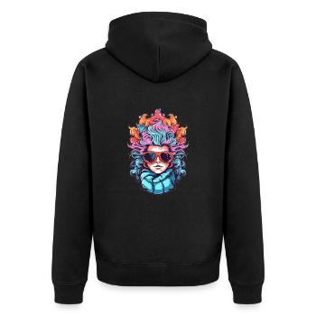 Frau wilde Haare - Unisex Premium Bio Zip Hoodie - Schwarz - Hinten - Nico (187cm)
