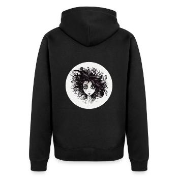 Frau - Unisex Premium Bio Zip Hoodie - Schwarz - Hinten - Nico (187cm)