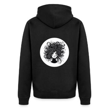Crazy Frau wilde Haare - Unisex Premium Bio Zip Hoodie - Schwarz - Hinten - Nico (187cm)