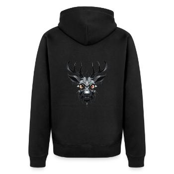 Hirsch - Unisex Premium Bio Zip Hoodie - Schwarz - Hinten - Nico (187cm)