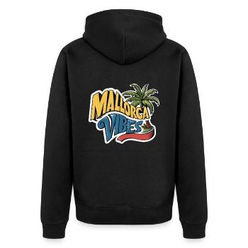 mallorca vibes 2024 - Unisex Premium Bio Zip Hoodie - Schwarz - Hinten - Nico (187cm)