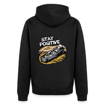 Stay positive. - Unisex Premium Organic Zip Hoodie - black - Back - Nico (187cm)