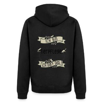 Lustiger Tierpfleger Spruch - ich darf das - Unisex Premium Bio Zip Hoodie - Schwarz - Hinten - Nico (187cm)