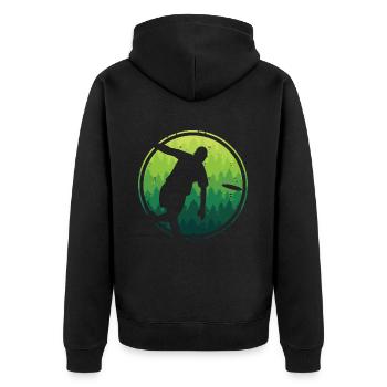 Discgolf Spieler Disc Golf Discgolfspieler - Unisex Premium Bio Zip Hoodie - Schwarz - Hinten - Nico (187cm)