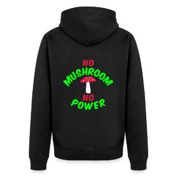 No mushroom no power (Fliegenpilz) - Unisex Premium Bio Zip Hoodie - Schwarz - Hinten - Nico (187cm)