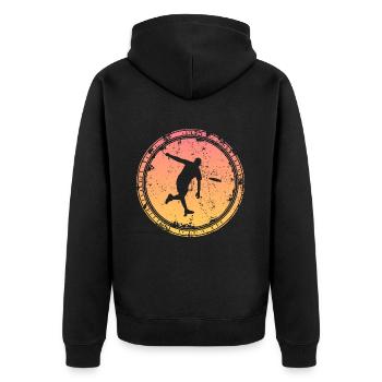 Discgolf Spieler Disc Golf retro Discgolfer Motiv - Unisex Premium Bio Zip Hoodie - Schwarz - Hinten - Nico (187cm)