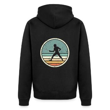 Fechten Fechtsport Grafik Retro Fechter - Unisex Premium Bio Zip Hoodie - Schwarz - Hinten - Nico (187cm)