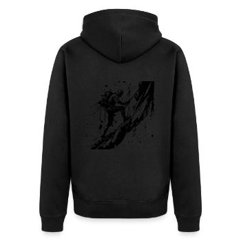 Klettern für Bergsteiger - Unisex Premium Bio Zip Hoodie - Schwarz - Hinten - Nico (187cm)