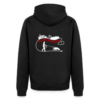 Mantrailing Skyline Frau Personalisierbar! - Unisex Premium Bio Zip Hoodie - Schwarz - Hinten - Nico (187cm)