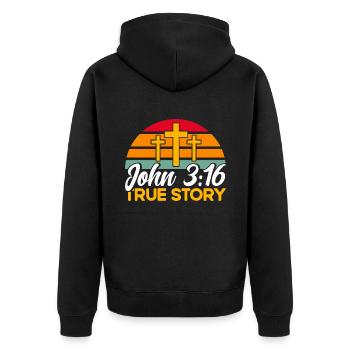 Jesus Gott Christlich Bibelvers Geschenk - Unisex Premium Bio Zip Hoodie - Schwarz - Hinten - Nico (187cm)