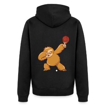 Tischtennis Outfit Damen Katze - Unisex Premium Bio Zip Hoodie - Schwarz - Hinten - Nico (187cm)