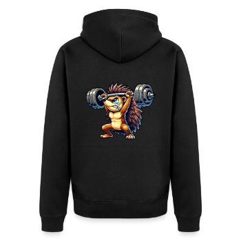 Starker Igel Gewichtheber mit Hantel Comic Tier - Unisex Premium Bio Zip Hoodie - Schwarz - Hinten - Nico (187cm)