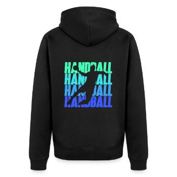 Handballer Handball Spieler Kinder Handballspieler - Unisex Premium Bio Zip Hoodie - Schwarz - Hinten - Nico (187cm)
