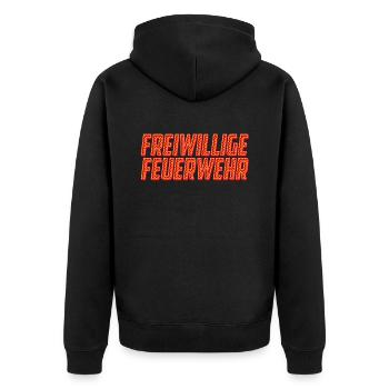 Freiwillige Feuerwehr - Helden des Alltags - Unisex Premium Bio Zip Hoodie - Schwarz - Hinten - Nico (187cm)
