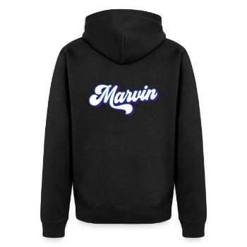 Marvin | Farben änderbar - Unisex Premium Bio Zip Hoodie - Schwarz - Hinten - Nico (187cm)