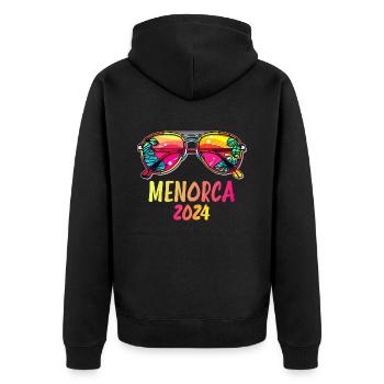 Menorca 2024 Urlaubs Sonnenbrille - Unisex Premium Bio Zip Hoodie - Schwarz - Hinten - Nico (187cm)