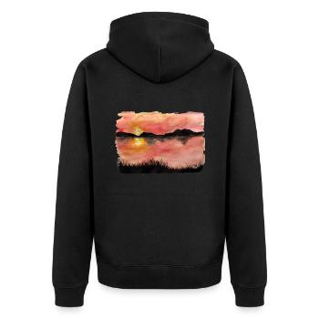 Painted Sunset Watercolor/Ink - Unisex Premium Organic Zip Hoodie - black - Back - Nico (187cm)