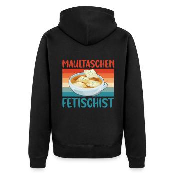MAULTASCHEN FETISCHIST - Unisex Premium Bio Zip Hoodie - Schwarz - Hinten - Nico (187cm)