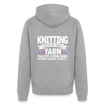 Garn stricken Stricken Quilten Geschenk - Unisex Premium Bio Zip Hoodie - Grau meliert - Hinten - Nico (187cm)