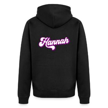 Hannah | Farben änderbar - Unisex Premium Bio Zip Hoodie - Schwarz - Hinten - Nico (187cm)