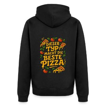Pizzabäcker Spruch Sprüche Geschenk - Unisex Premium Bio Zip Hoodie - Schwarz - Hinten - Nico (187cm)